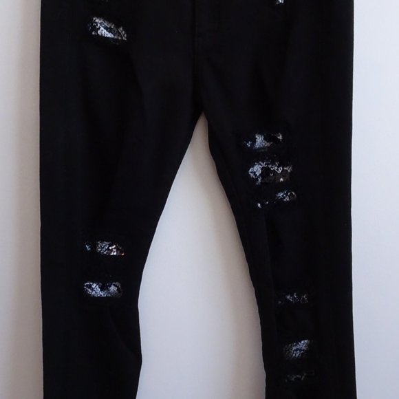 Ramie Brook Naomi Ripped Sequin Jeans waist 26 NWOT 298 black black white sequin - Picture 5 of 16